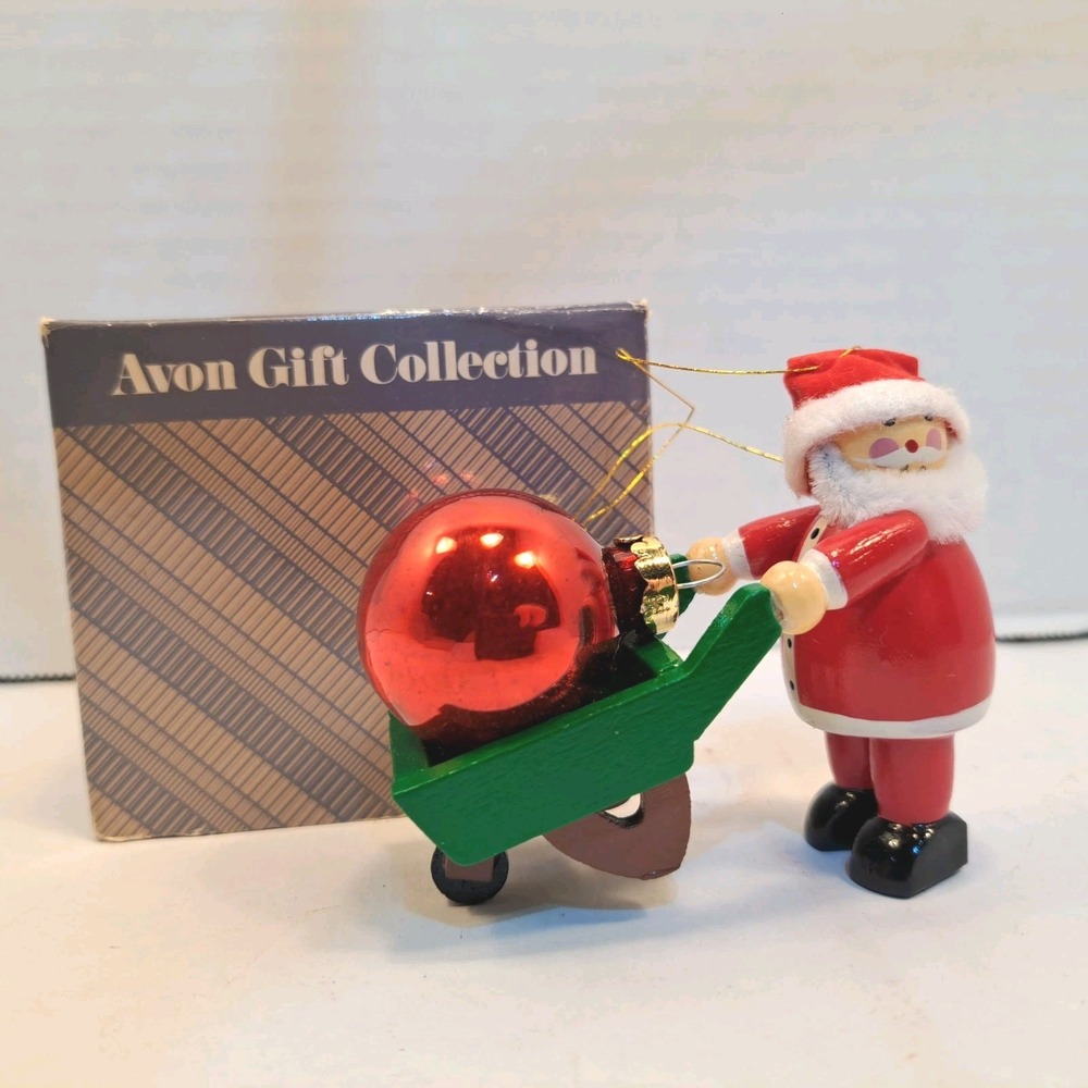 Avon Gift Collection Wooden Santa Ornament Collection Hanging Wood Santa Claus